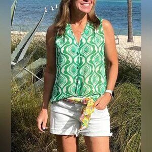 Cabi Scroll Top - CABI #6321 Button Sleeveless Tank Top Blouse Size S